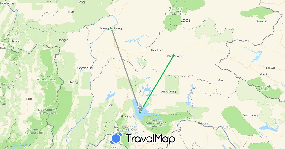 TravelMap itinerary: bus, plane in Laos (Asia)